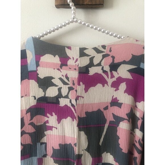 Andre By Unit Womens Size L Abstract Floral Dress Boho Gauzy Long Sleeve Sash - Picture 4 of 5